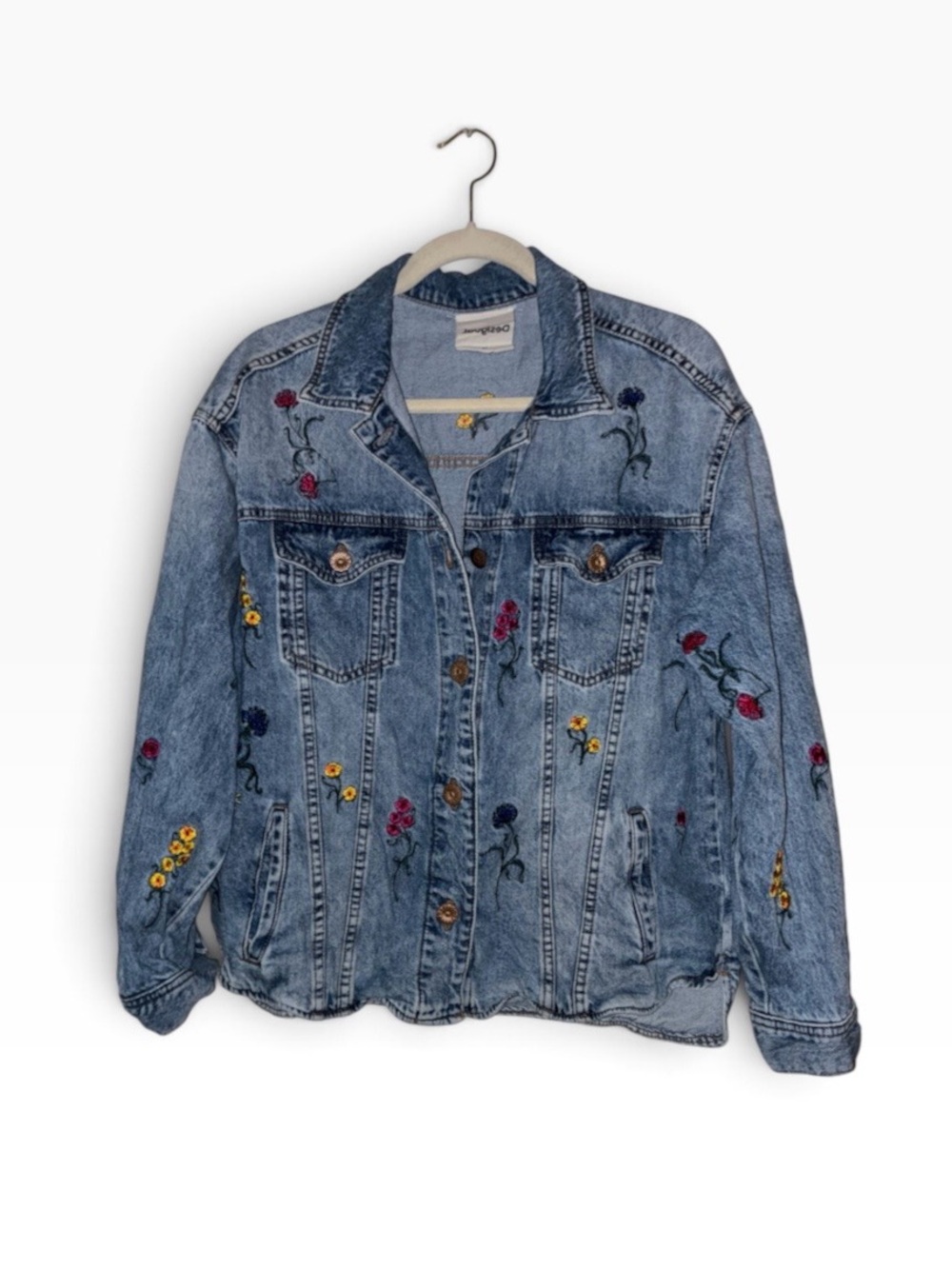Desigual Embroidered Denim Trucker Jacket Sz M - Picture 3 of 14